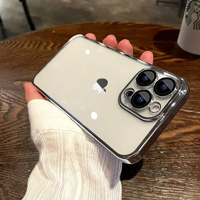 Luxury Plating Clear Phone Case with Full Lens Protector and Silicone Cover