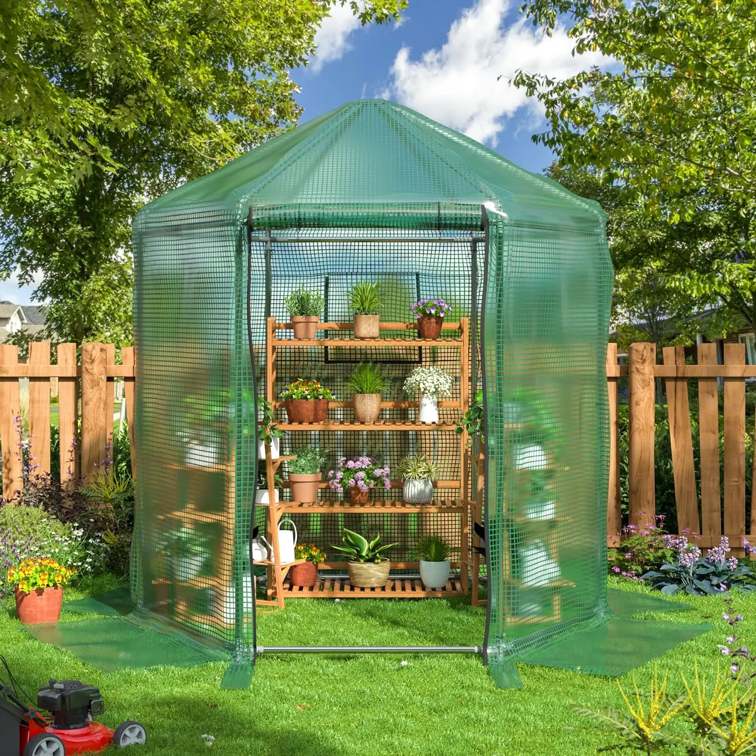 Walk-in Greenhouse, Heavy-Duty Metal Frame Greenhouse, Double Layer PE Cover, Indoor and Outdoor Green House Kit