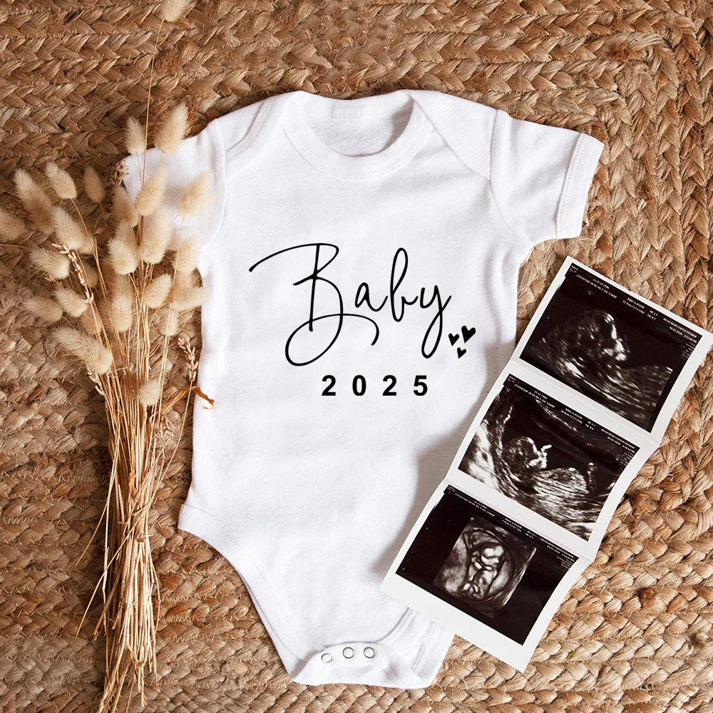 Baby 2025 Pregnancy Announcement Newborn Baby Bodysuits Cotton Summer Boys Girls Romper Jumpsuit Clothes Outfit cotton romper baby bodysuit summer jumpsuit baby clothing baby jumpsuit