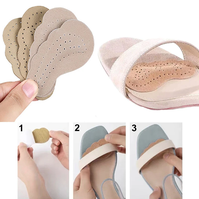 2pairs Leather Forefoot Pads Women Adhesive Anti Slip Insoles Stickers Sandals High Heels Inserts Foot Pain Relief Shoe Cushion