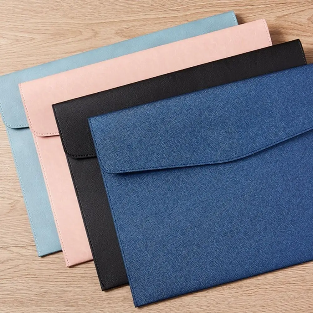 A4 Leather Business Felt Folder Classic Snap Design Large Capacity Document Bag Office Supplies File Organizer