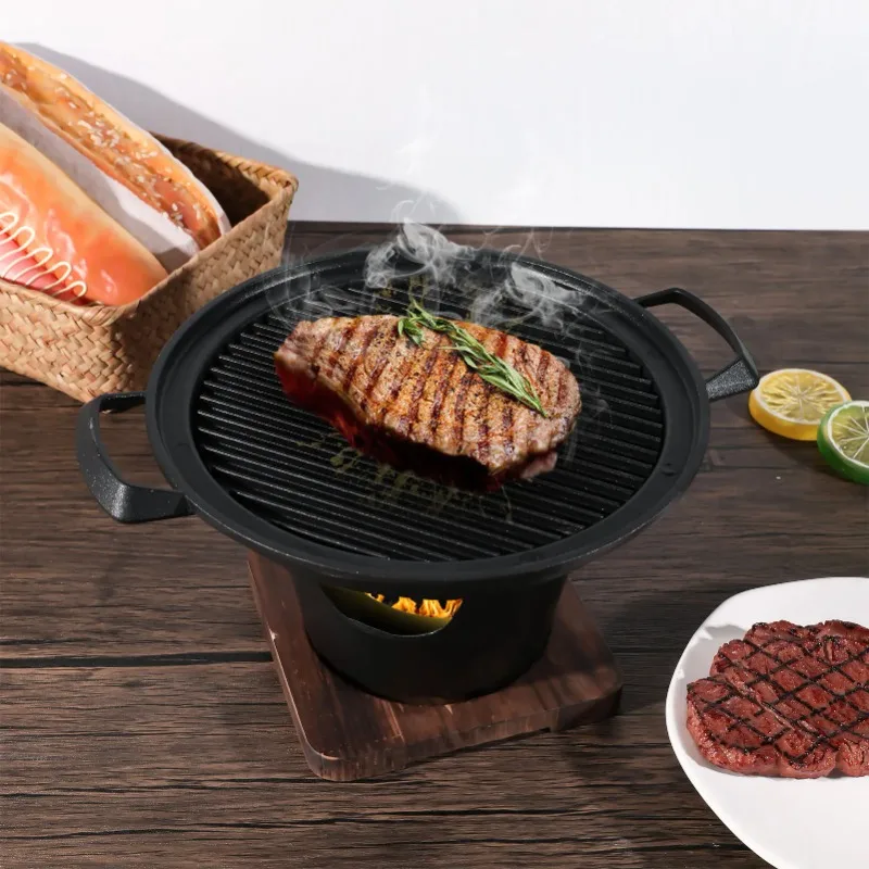 

Creative Japanese Style One Person Cooking Oven Home Wooden Frame Alcohol Stove Gift Mini Barbecue Oven Grill Korean Bbq