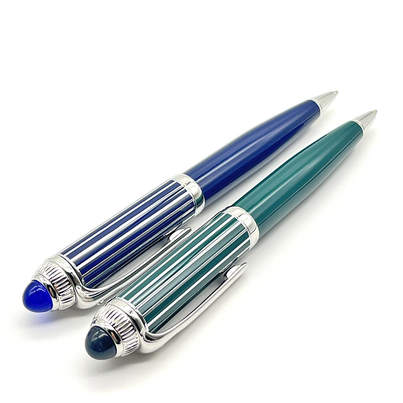 

YAMALANG Luxury Classic Blue & Green Ballpoint Pen Stainless Steel Ragging Writing Smooth Office Stationery With Gem