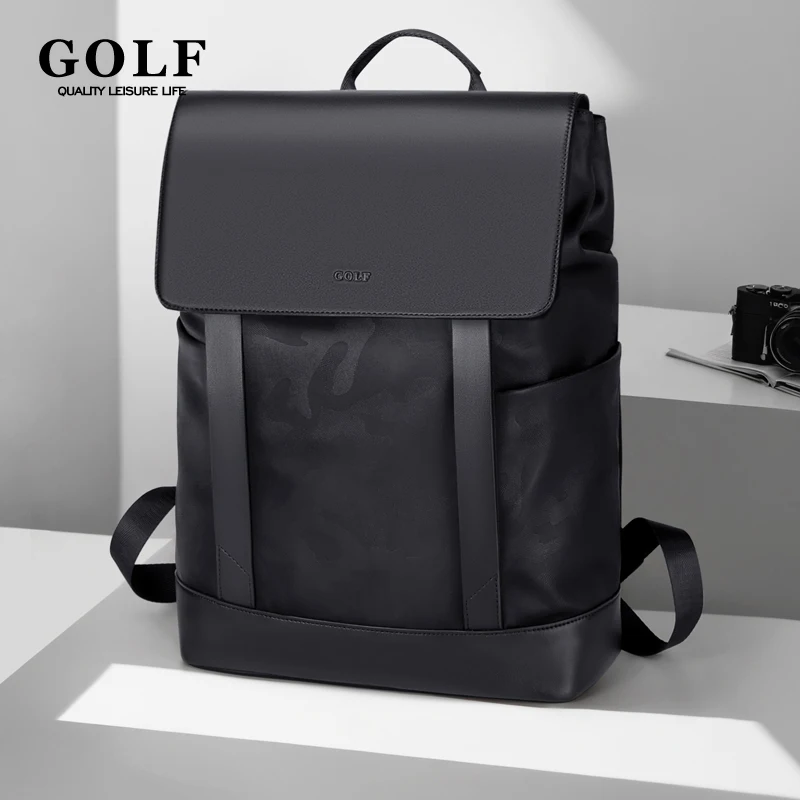 GOLF Backpack Men Black Retro Laptop Backpack 16 inch Slim Nylon ...