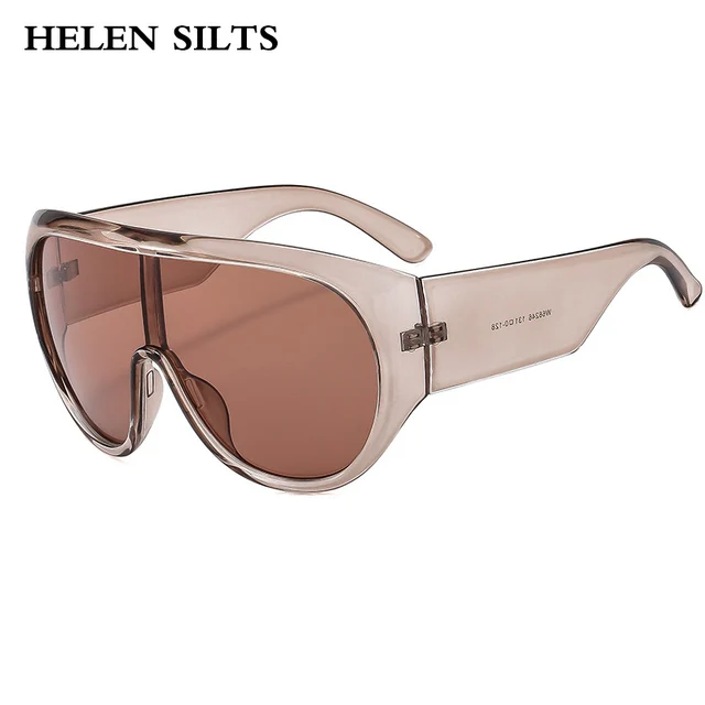 Marque de luxe rétro grand cadre femmes lunettes de soleil couleur thé carré pilote nuances UV400 Cool hommes une pièce lunettes de soleil 1