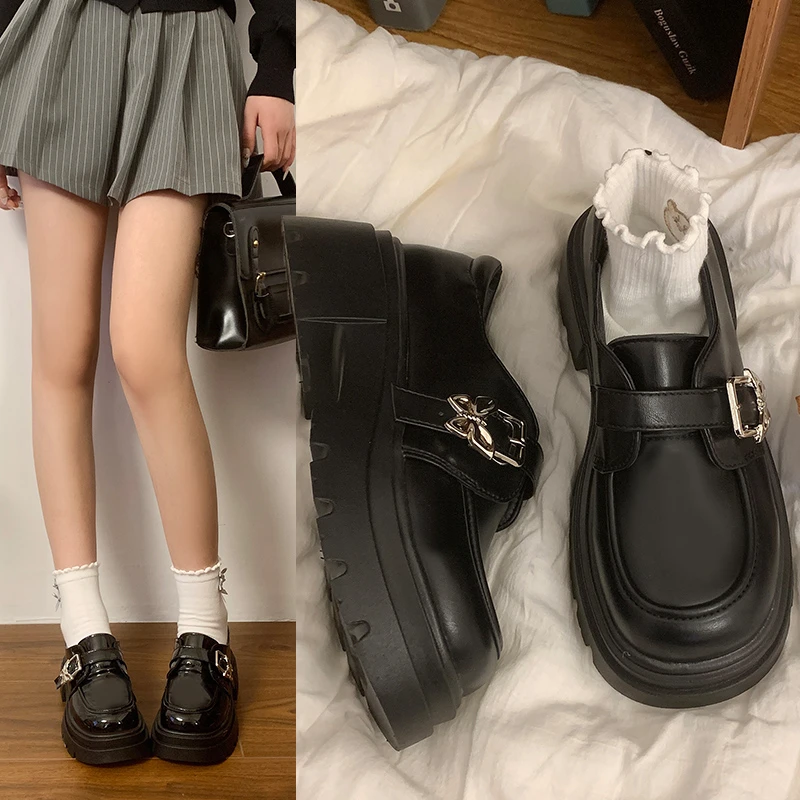 

Shoes for Women Oxfords Clogs Platform British Style Autumn Female Footwear Leather Creepers New Preppy Retro Womens Shoes
