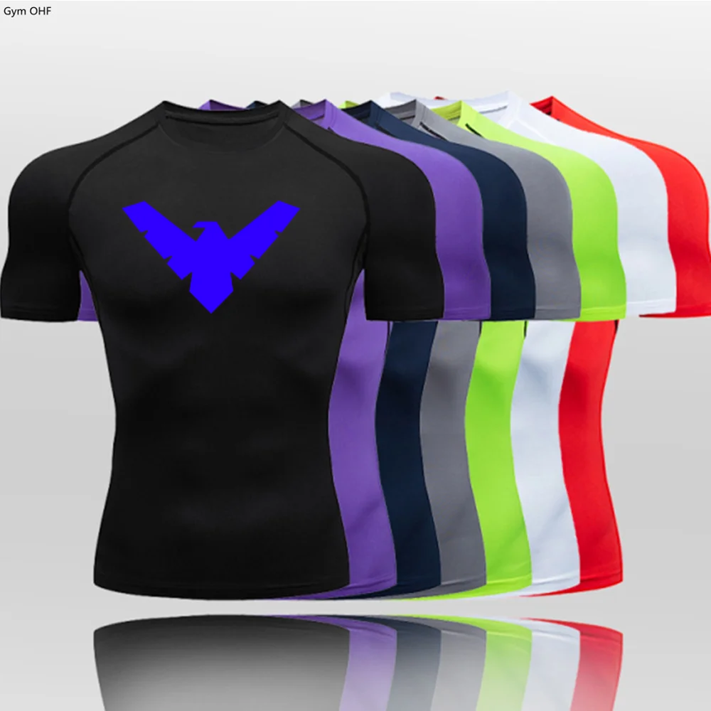 T Shirt Men Rashguard Jiu Jitsu Bjj Gym Fitness Running Training Shirts Boxing Jersey Compression Nightwing Print Tops For Male 4