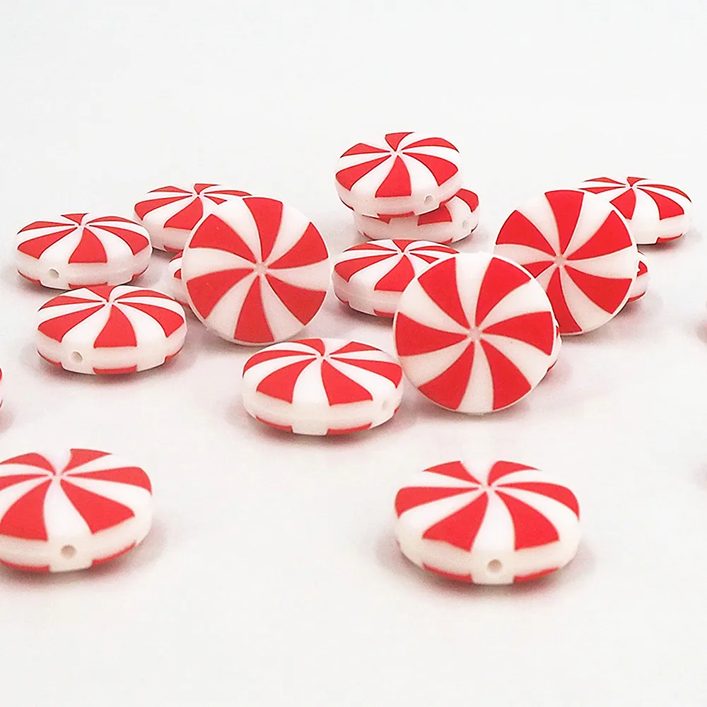 

Chenkai 10PCS Peppermint Candy Silicone Beads Christmas Beads Infant Chewable Dummy Necklace Pacifier Toy Gift Accessories
