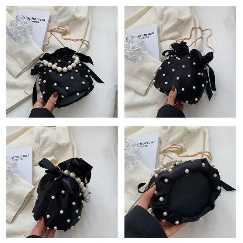 Pearl Handbag Women 2023 European And American Fashion Pleated Personalized Foreign Style Chain Cross Body Bucket Bag For Women
