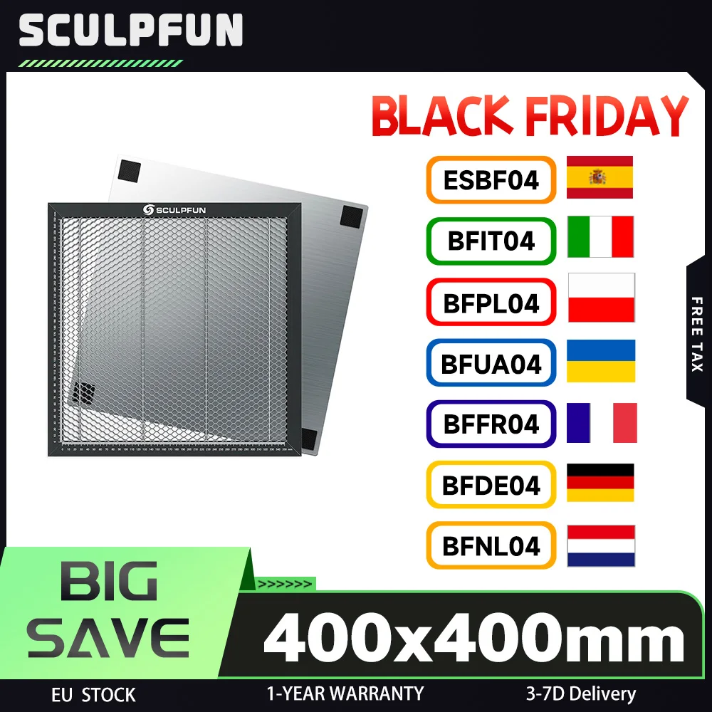 SCULPFUN 400x400mm plate-forme de planche de Table de travail en nid d'abeille de découpe Laser pour Machine de découpe de graveur Laser CO2 ou diode, acier