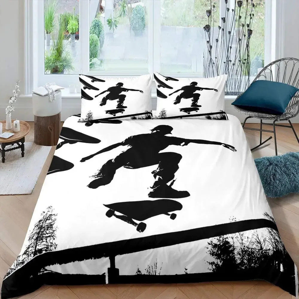 Teens Skateboard Duvet Cover Boys Hipster Graffiti Style Comforter Covers Children Extreme Sports Theme Cool Skate Bedding Set