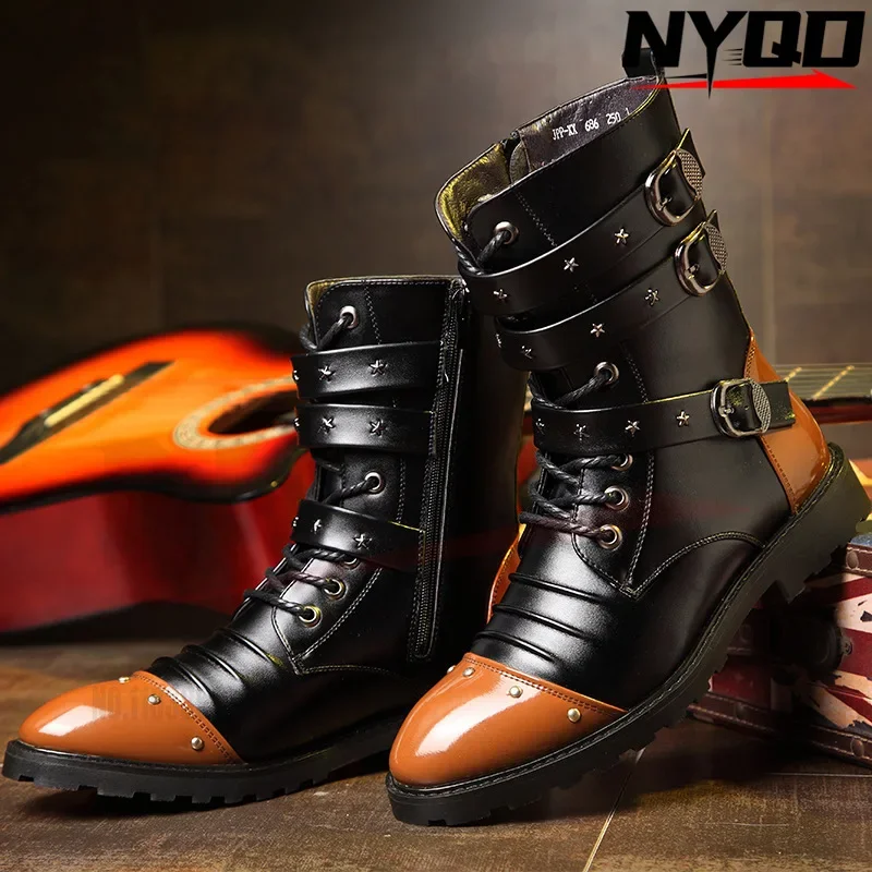Men's boots winter warmth velvet function metal high-tube cycling boots height-increasing shoes motorcycle black 37-48
