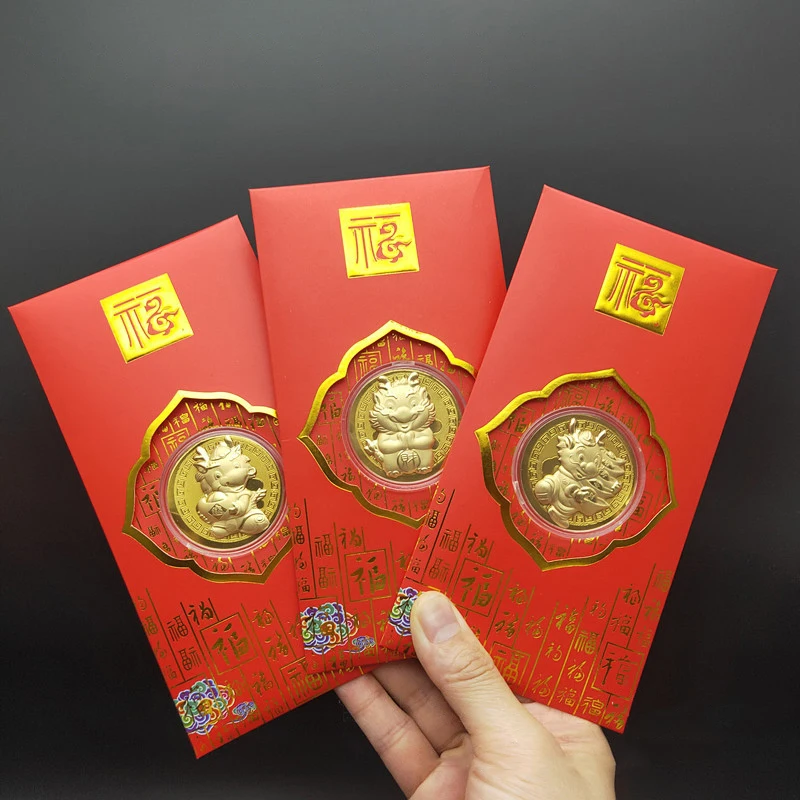 

2024 Year Of The Dragon Gold Foil Commemorative Coin New Year Red Envelope Chinese New Year Spring Festival Souvenirs Gift