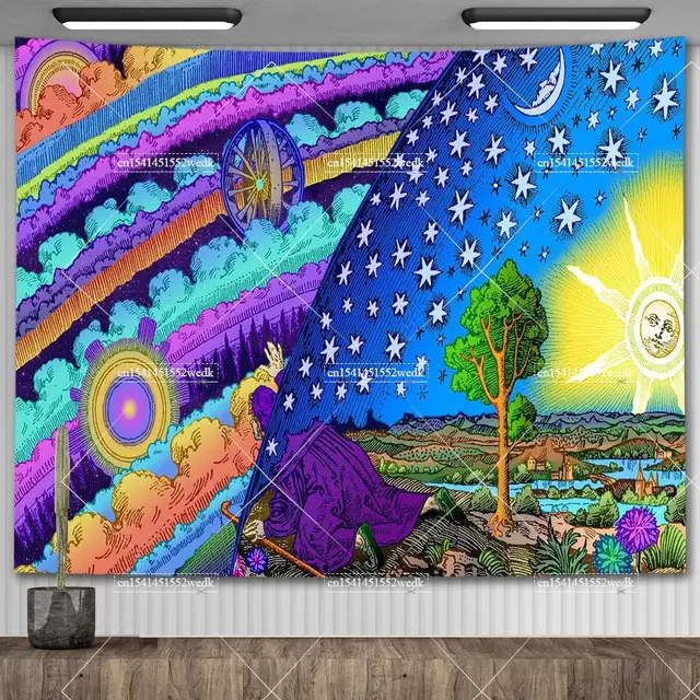 Tapisserie esthétique Hiphelicopter Sun Moon Tarot, flammarion, gravure, calcul, coupe, décoration de la maison, peinture à l'huile, couvertures de canapé 5