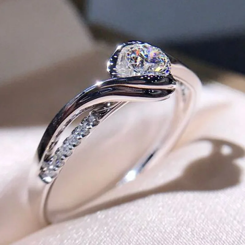 Elegant Sterling Silver Zircon Engagement Ring