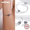 WOSTU 100% Real 925 Sterling Silver Pink Blue Colorful Crystal Radiant Round Charm Beaded Fit Original DIY Bracelet Jewelry Gift 4