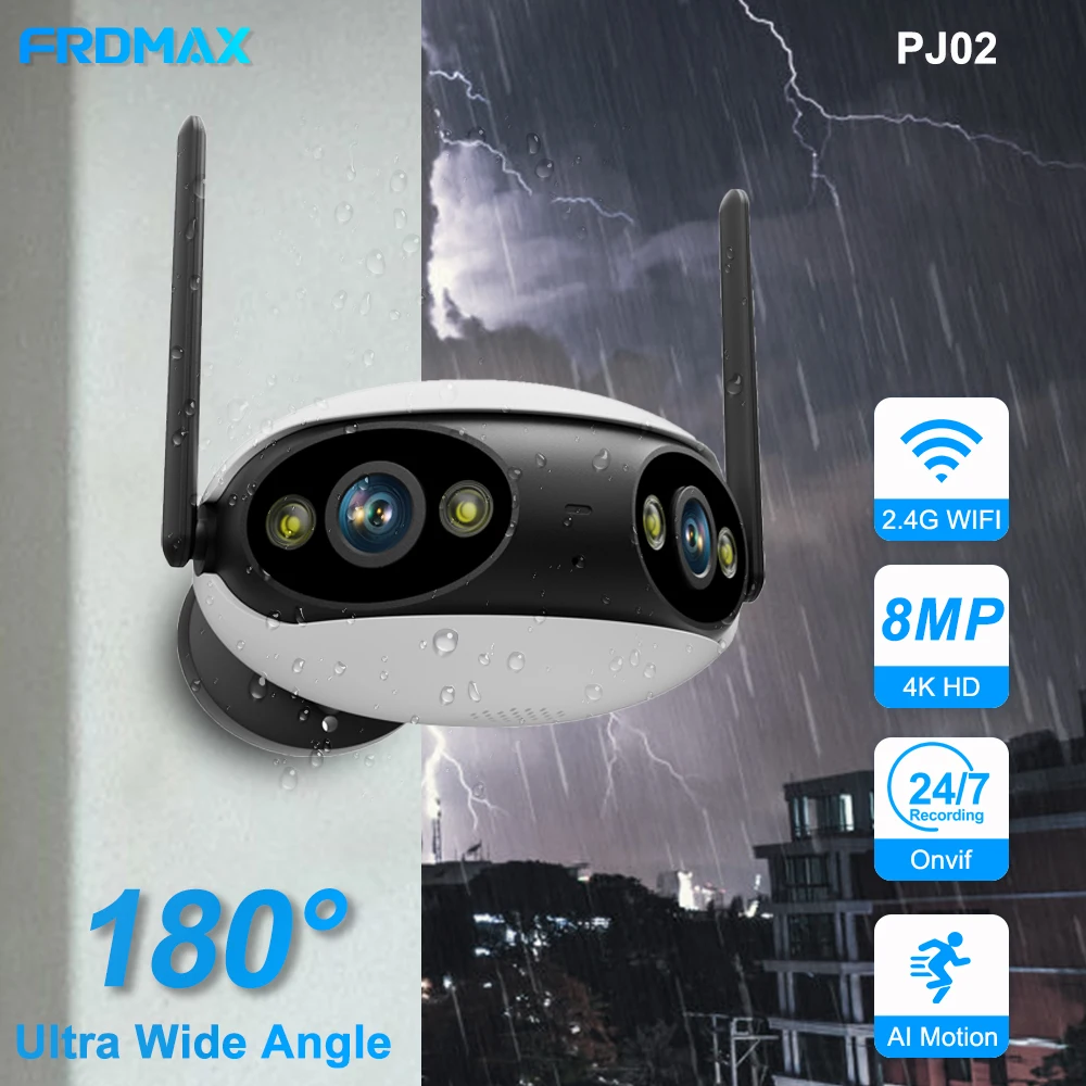 

FRDMAX 4K Binocular Security Camera Outdoor WiFi 8MP Dual Lens Surveillance IP Cam CCTV 180° Wide Angle AI Detection Onvif Icsee