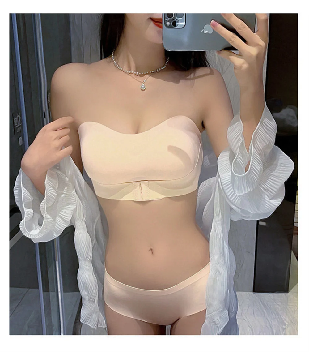 Thickened Bra for Small Chest Flat Chest Gathered and Wrapped Chest,Expansion Without shoulder straps 3 bra pads