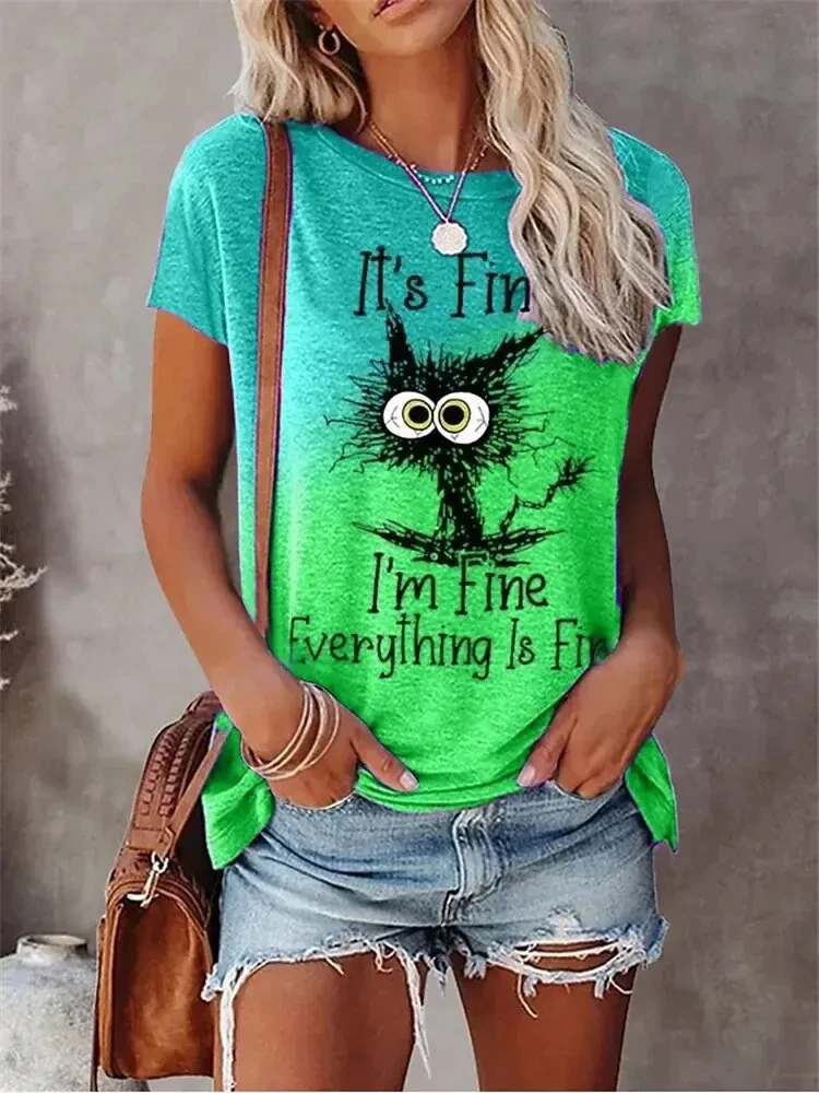 3D Print T-shirts Women Streetwear Summer Cartoon Cats Fine Casual Fashion Short Sleeve T Shirt O-neck Tees Tops Clothing 3