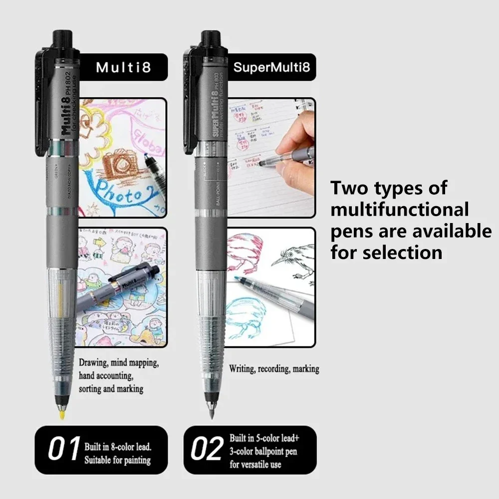Japan Pentel PH803ST/PH802ST Multi+8 Mechanical Pencil 2.0mm Knock Type Colered Pencils Ballpoint Pen Refill 0.7mm School mechanical pencil