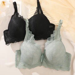 Women Bras Sexy Lace Splicling Push Up Bra Adjustable Strap Breathe Bras For Women Perspective Gather Up Brassiere Plunge Bra
