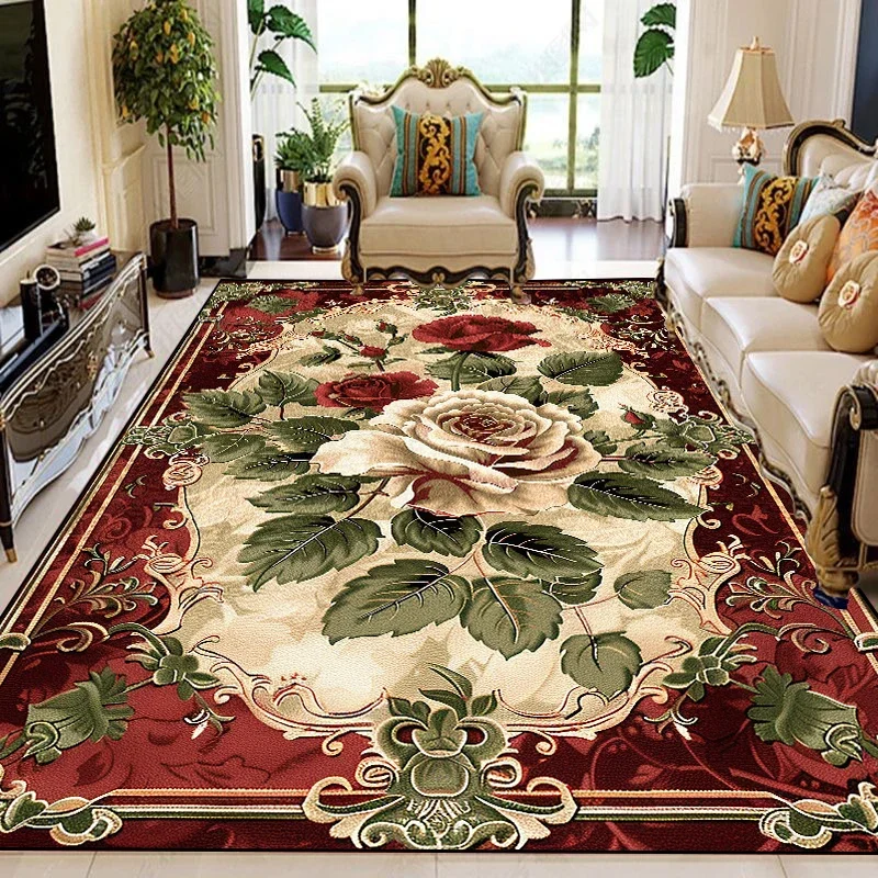 European Retro Floral Large Carpet for Living Room Luxury Decoration Rug 200x300 cm Non-slip Bedroom Cloakroom Washable Soft Mat 3