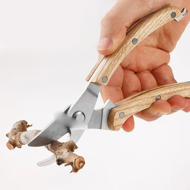 Solid Wood Shears Carbon Steel Sharp Curved Pruners Plant Grafting Floral Trimming Non-Slip Handle Garden Manual Scissors