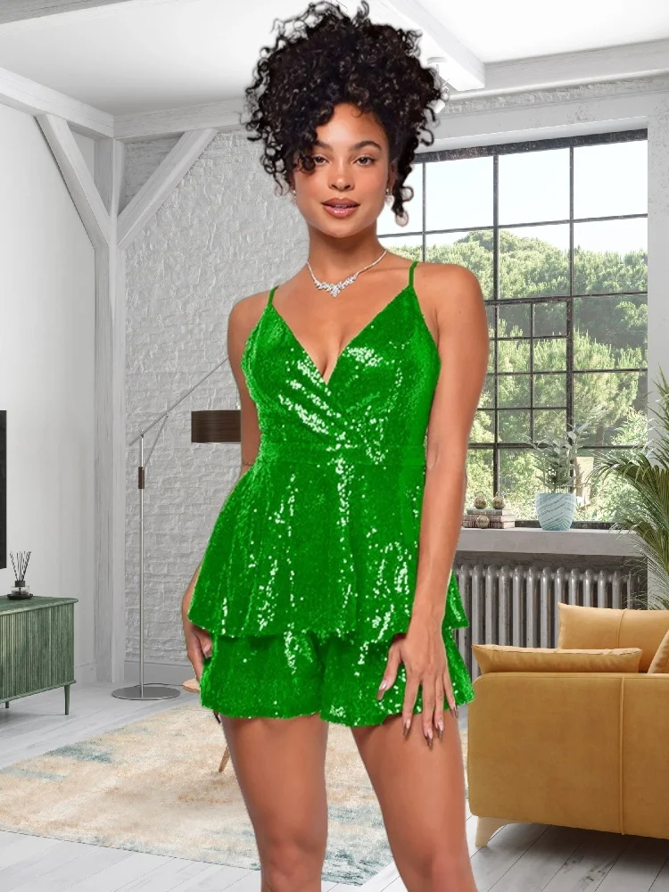 Wmstar 2025 New Women Summer Dress Fashionable Sexy Sleeveless Backless Dress Sequined Halter Top Hot Girl Solid Color