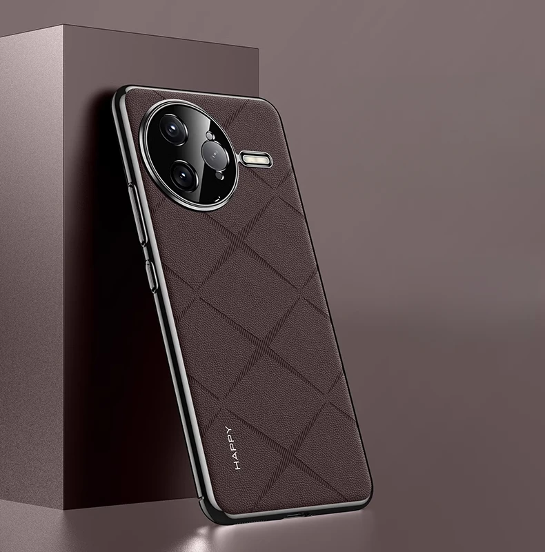 Luxury Leather Phone Case with Plating Camera Lens Protection