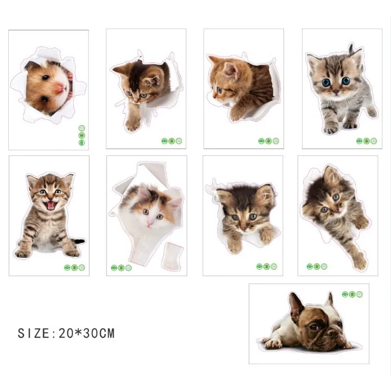 Lovely Kitten Toilet Stickers Wall Decals 3d Hole Cat Animals Mural Art Home Decor Refrigerator Posters