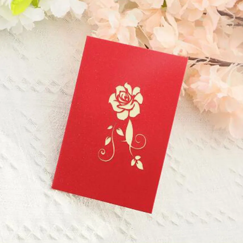 Description Picture 6 of item1PC 3D Stereo Rose Greeting Cards Wedding Invitations Blessing Cards Couple Gifts Romantic Roses Love Greeting Cards