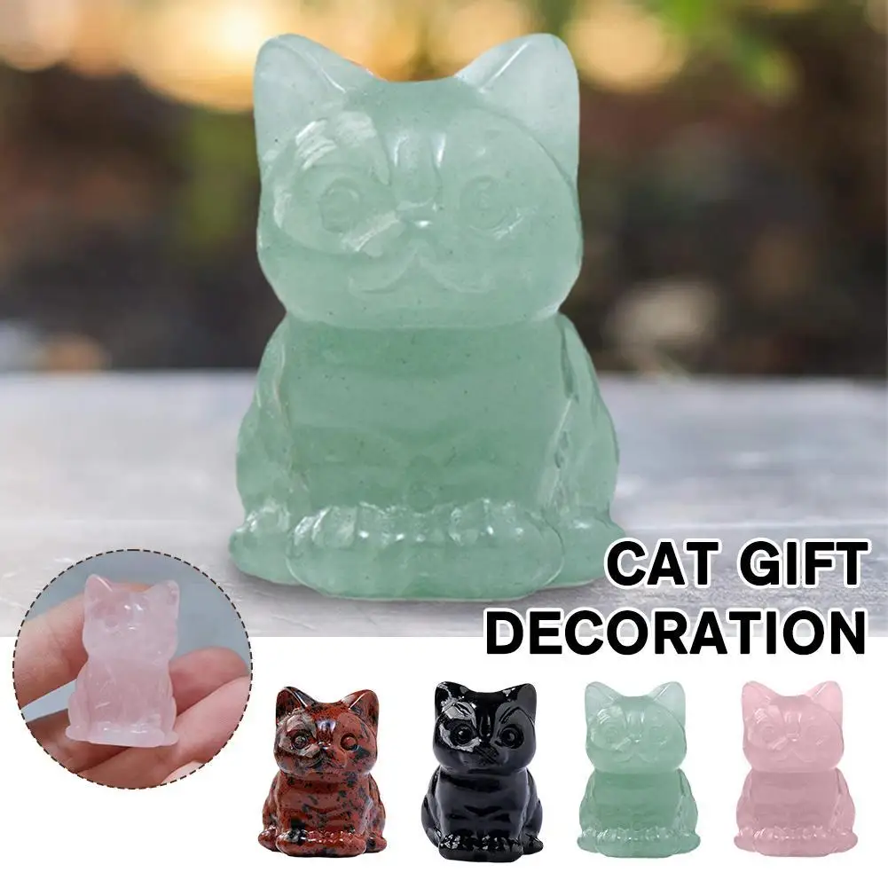 

Natural Stone Aventurine Fortune Cat Carving Crystal Handit Craf Cat Statue Cute Room Decor Gifts For Women Kawaii Lucky Cat