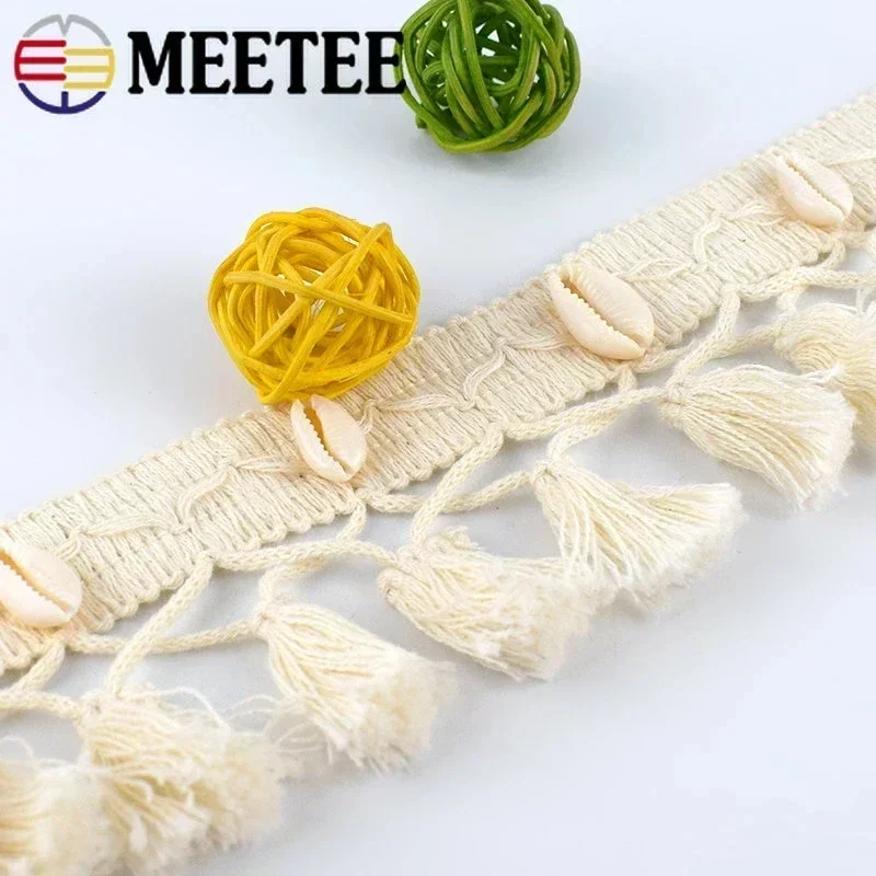 Meetee Pom Trim Ball Fringe Ribbon Beige White Tassel Lace Knitted Fabric Beaded Handmade Craft Decor Sewing Accessories 2Yards lace ribbon,lace sewing supplies,lace sewing accessories,lace accessories,lace garment accessories,lace decoration,pom pom trim