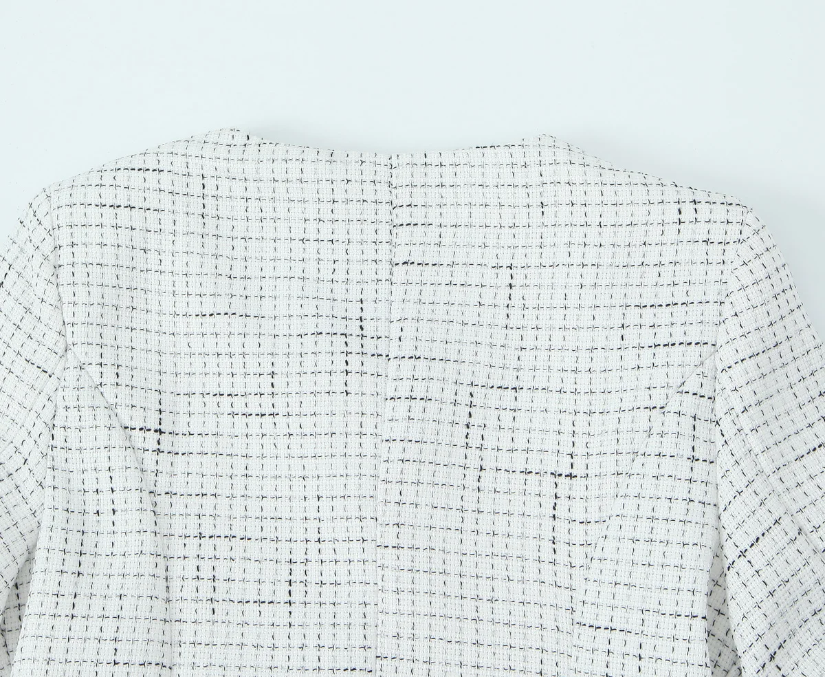 French Style Retro V collar Plaid Woven Tweed Blazer + High Waist Mini Short Skirts Suits 2 pieces 1 Set Black White