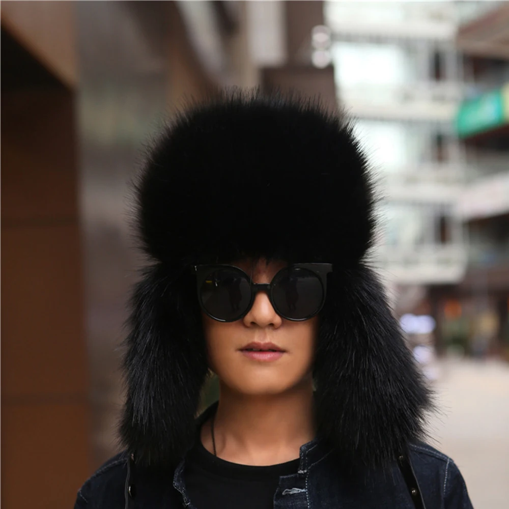 mens winter bomber hats NEW Winter Warm Hat European and American Faux Fur Fox Fur Men's Hat Lei Feng Hat Thick Warm Ear Protection Cold Hat MX0040 mens leather bomber hat