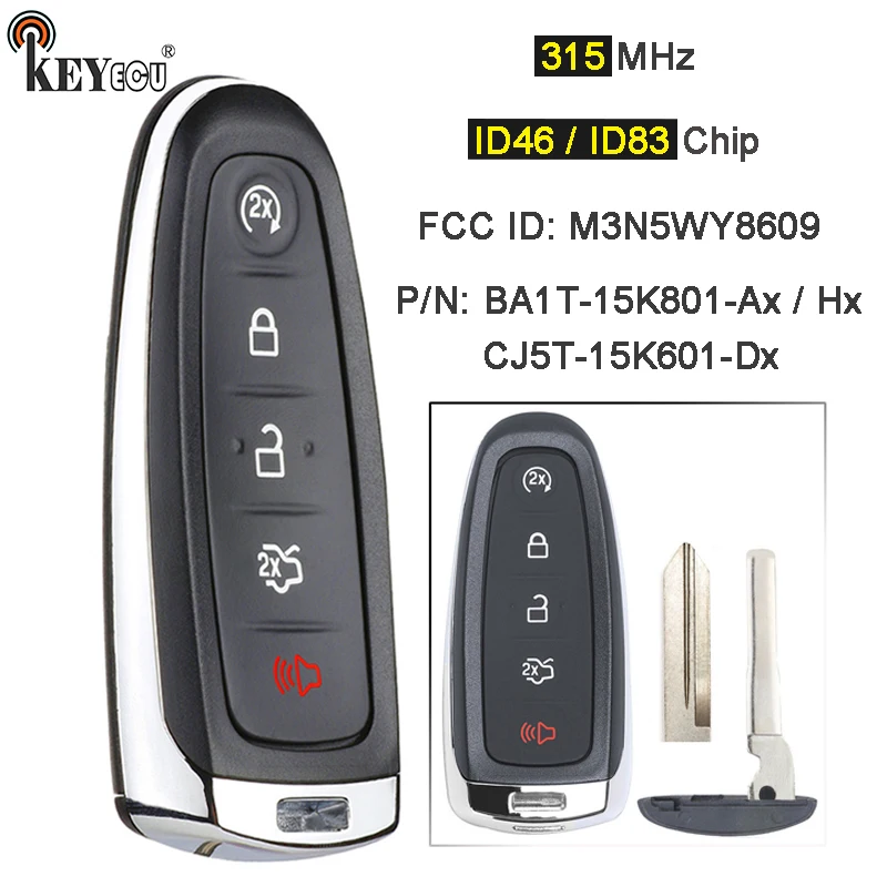 KEYECU 315MHz ID46 / ID83 PCF7953 M3N5WY8609 Smart Remote Key Fob for Ford  Edge Escape Expedition C-max Taurus Flex Focus