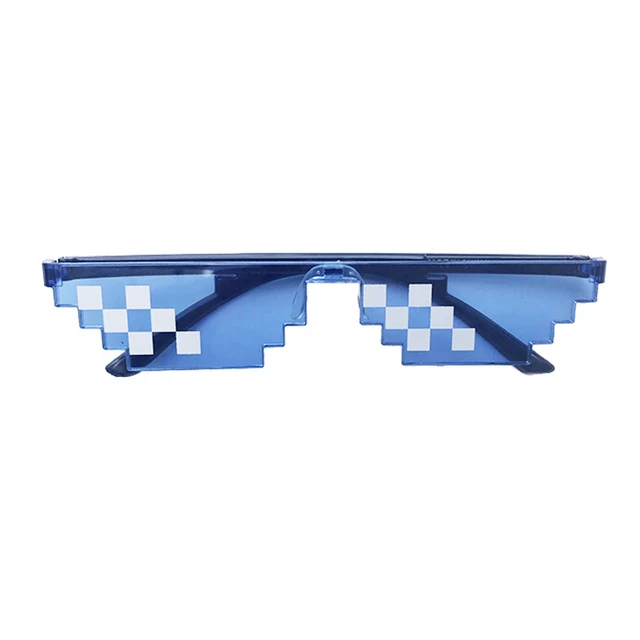 Thug Life Mosaic Glasses Sunglasses Men Women 8 Bit Coding Pixel Trendy Cool Super Party Funny Vintage Shades Eyewear Blue