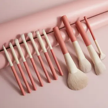 12 pz/set con borsa Set di pennelli per trucco cosmetico in polvere ombretto Blush Blending Beauty Make Up Tool Brush Pink