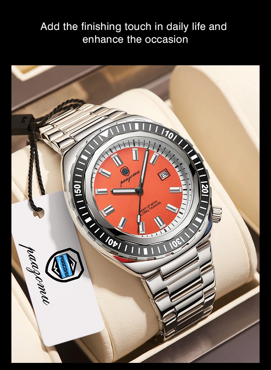 Montre homme de luxe, style business, date, jour de la semaine, étanche, lumineuse, bracelet sport en acier inoxydable, mouvement à quartz._voghion.com