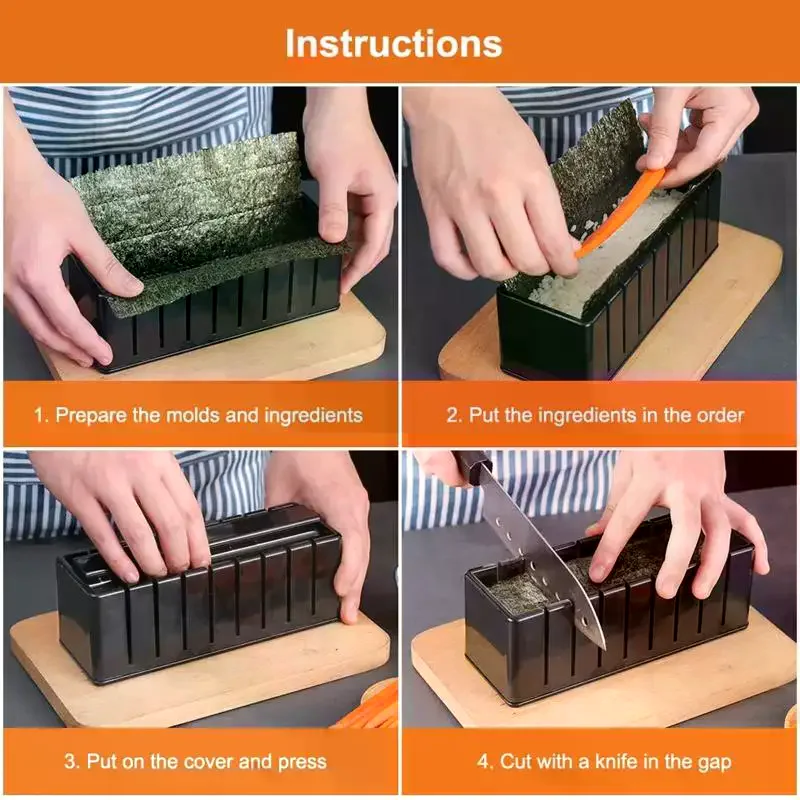 다기능 스시 메이커 키트, 완벽한 스시 몰드, 스시 만들기 키트, 라이스 롤 DIY 키친 세트, 초보자에게 적합