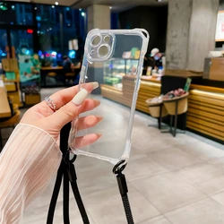 Candy Solid Color Shockproof Crossbody Necklace Lanyard Case with Strap Cord - iPhone 15 (Transparent)