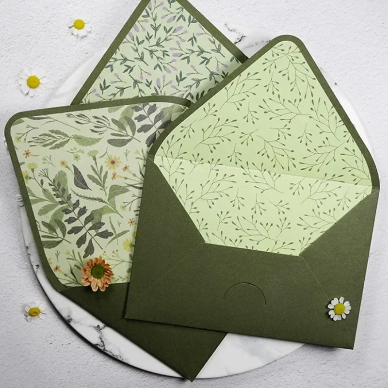 Green Series Vintage Envelopes Wedding Invitations Printing Lining Envelopes Invitation Stationary Paper