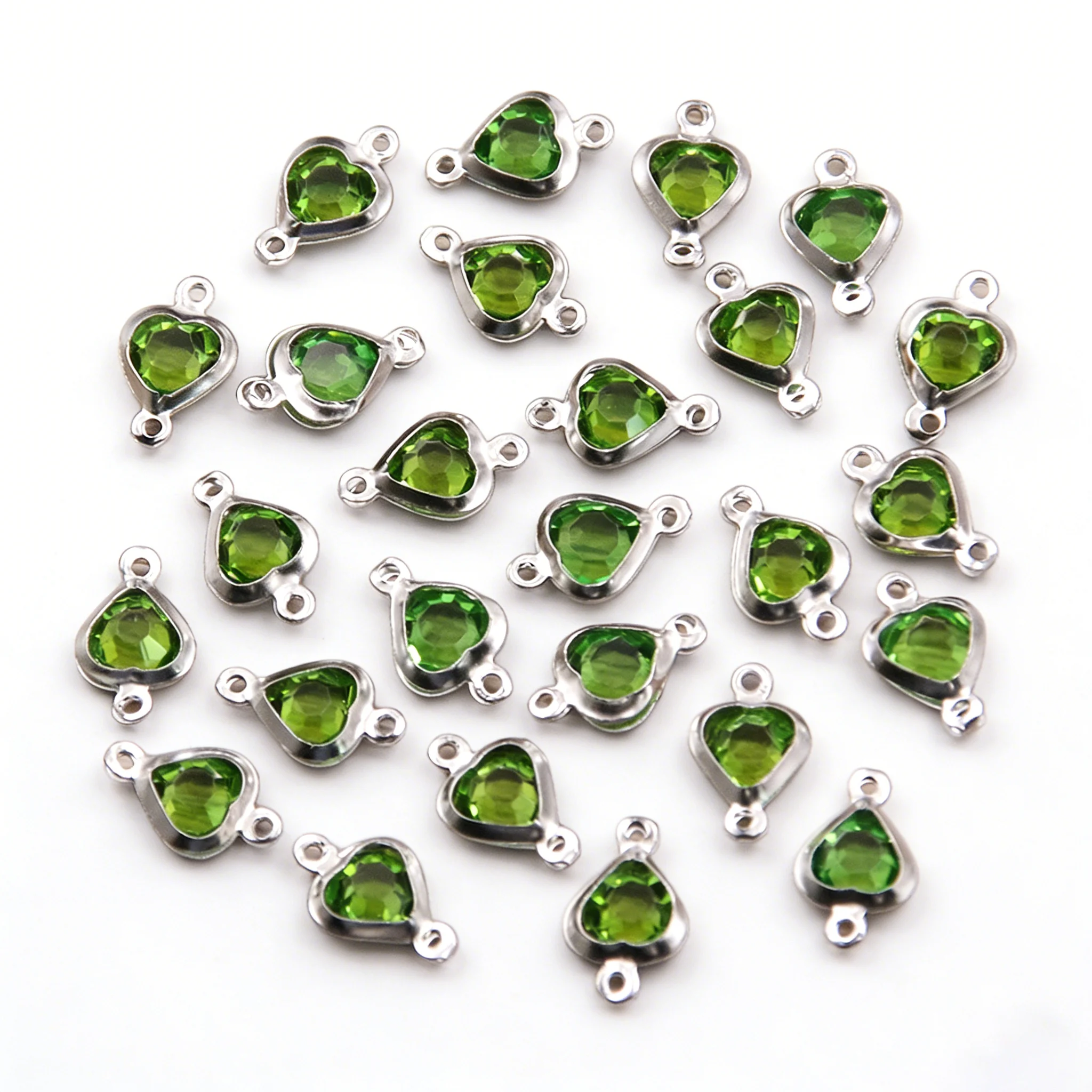 10 Stück 7 x 12 mm Edelstahl-Herzanhänger mit doppeltem Loch, bunte Kristall-Charms, Verbinder für DIY-Halsketten, Armbänder, Schmuckherstellung – Detail 4