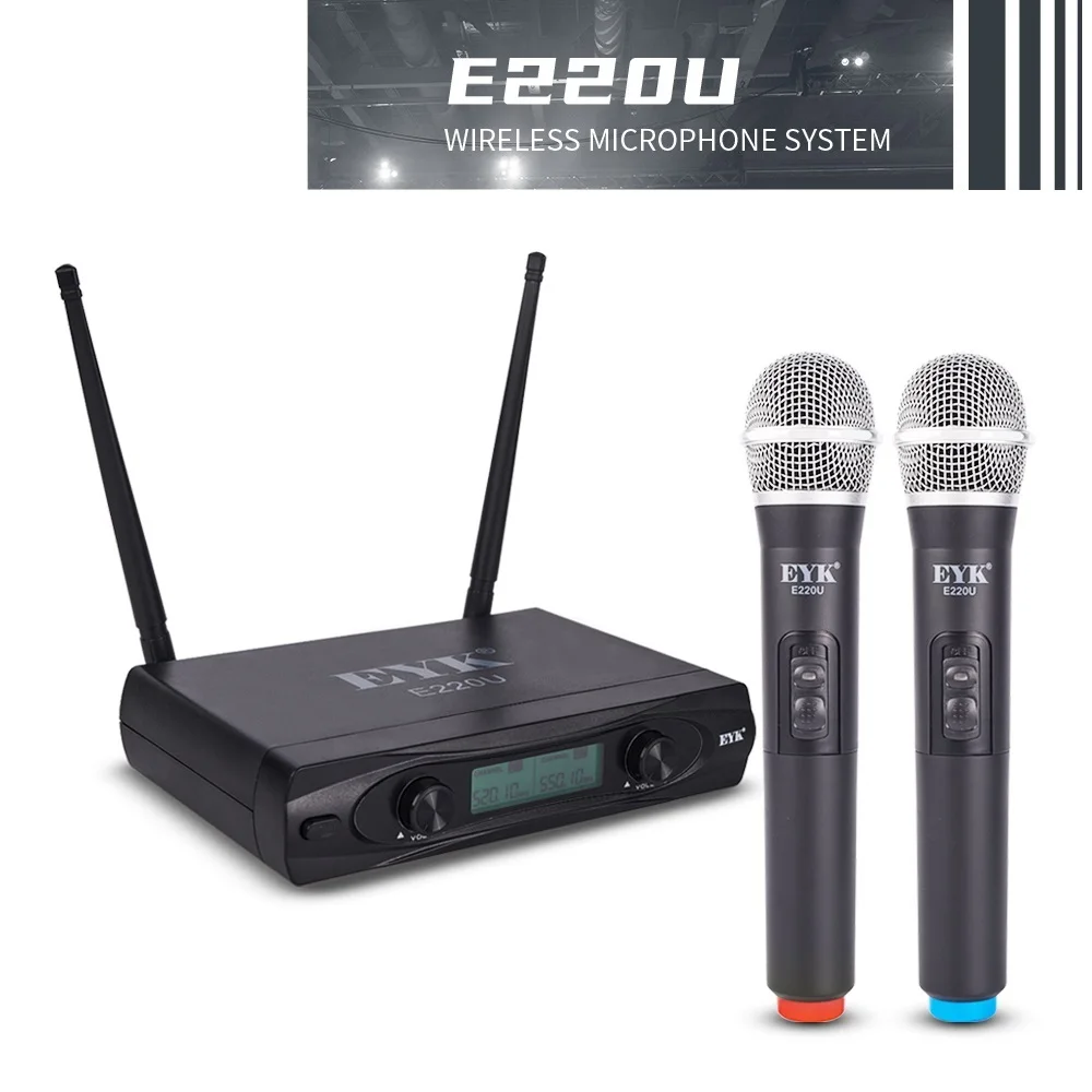 

New E220U Wireless Microphone Handheld Dual Channels UHF Fixed Frequency Dynamic Mic For Karaoke Wedding Party Band Church Show