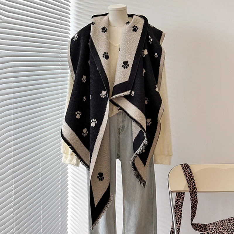 2025 Women's Luxury Brand Cashmere Winter Shawl - Cute Allover Print with Tassels Pashmina Wrap Bandana