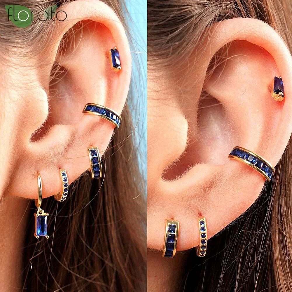 925 Sterling Silver Needle Mysterious Blue Crystal Pendant Earrings Fashion Hoop Earrings for Women Premium Luxury Jewelry Gifts 3