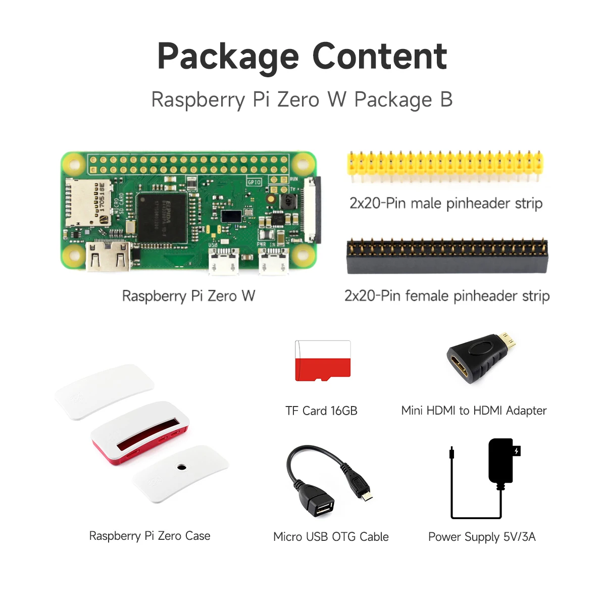 Pi Zero WH Package with Raspberry Pi Zero WH (Zero W with 40PIN  Pre-Soldered GPIO Headers) and Mini HDMI to HDMI Adapter and Micro USB OTG  Cable