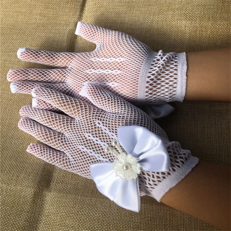 Fashion Princess Wedding Gloves for Girls Mesh Evening Children's Holiday Accessories with Birthday Bow Performance Gloves for wedding gloves