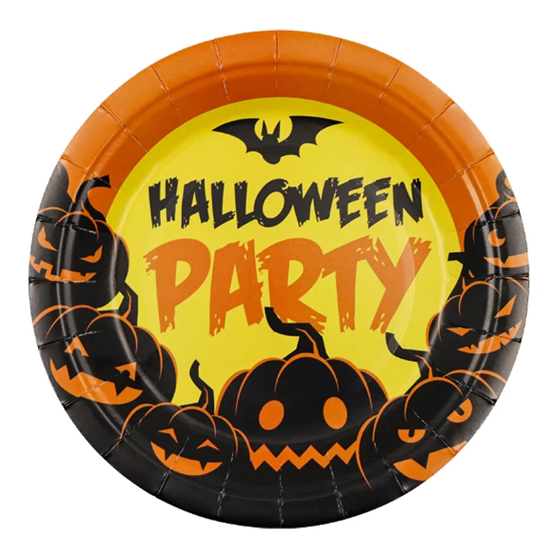 20 Pcs Halloween Party Decor Scary Skull Plate Disposable Cutlery Carnival Supplies Paper Dinner Plates