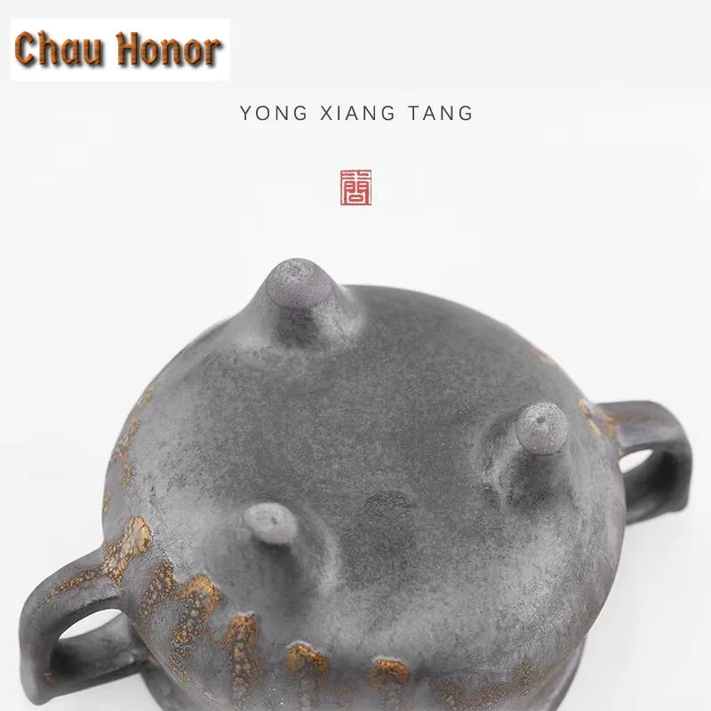 Antique Coarse Pottery Thread Incense Burner Three Legged Tripod Aromatherapy Furnace Meaning Space Tabletop Insert Decoration